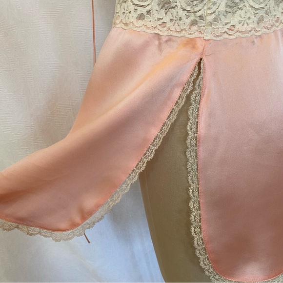 Pure silk S/M peach with ivory trim extra long camisole. - Picture 6 of 9